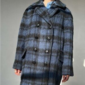 Coach Blue Plaid Double-Breasted Women's Coat